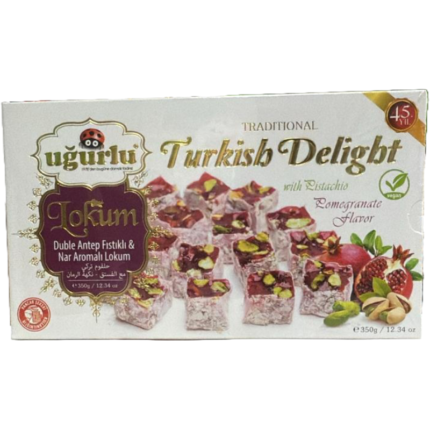 Ugurlu Turkish Delight Pomegranate Flavored with Pistachio 350gr